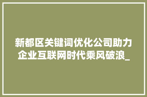 新都区关键词优化公司助力企业互联网时代乘风破浪_新都区关键词优化公司