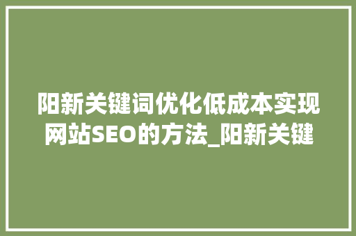 阳新关键词优化低成本实现网站SEO的方法_阳新关键词优化费用低