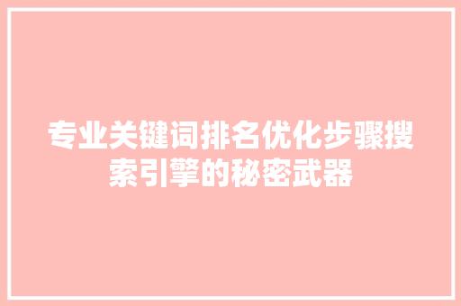 专业关键词排名优化步骤搜索引擎的秘密武器