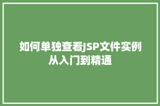 如何单独查看JSP文件实例从入门到精通