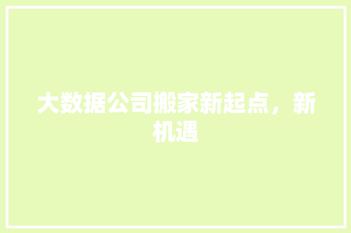 大数据公司搬家新起点，新机遇