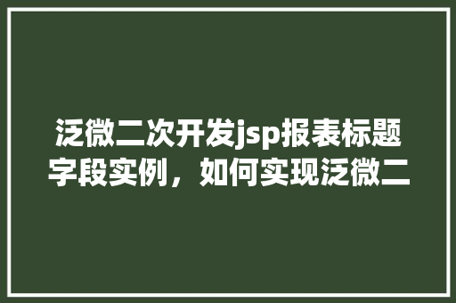 泛微二次开发jsp报表标题字段实例，如何实现泛微二次开发中JSP报表标题字段的实例与优化