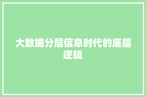 大数据分层信息时代的底层逻辑  第1张