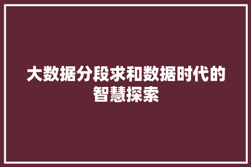 大数据分段求和数据时代的智慧探索