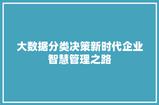 大数据分类决策新时代企业智慧管理之路  第1张
