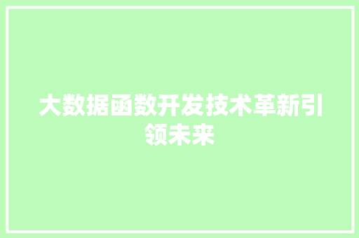 大数据函数开发技术革新引领未来  第1张