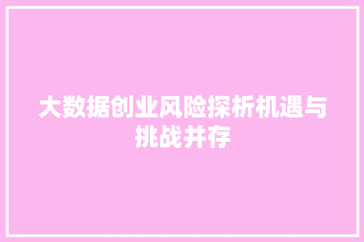 大数据创业风险探析机遇与挑战并存  第1张