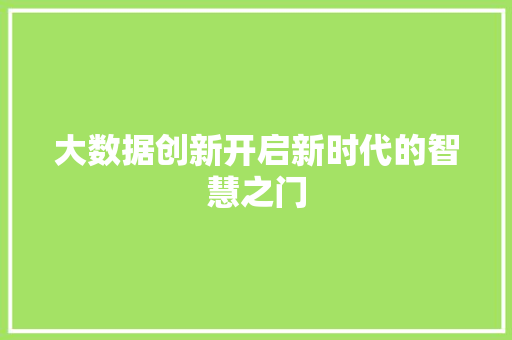 大数据创新开启新时代的智慧之门