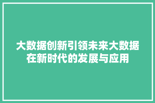 大数据创新引领未来大数据在新时代的发展与应用